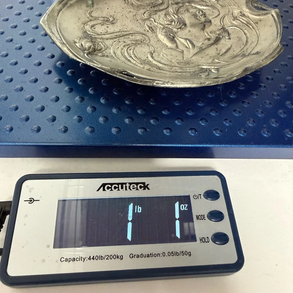 Antique Art Nouveau Bronze? Tray Woman Poppies Repousse Vanity Trinket Dish